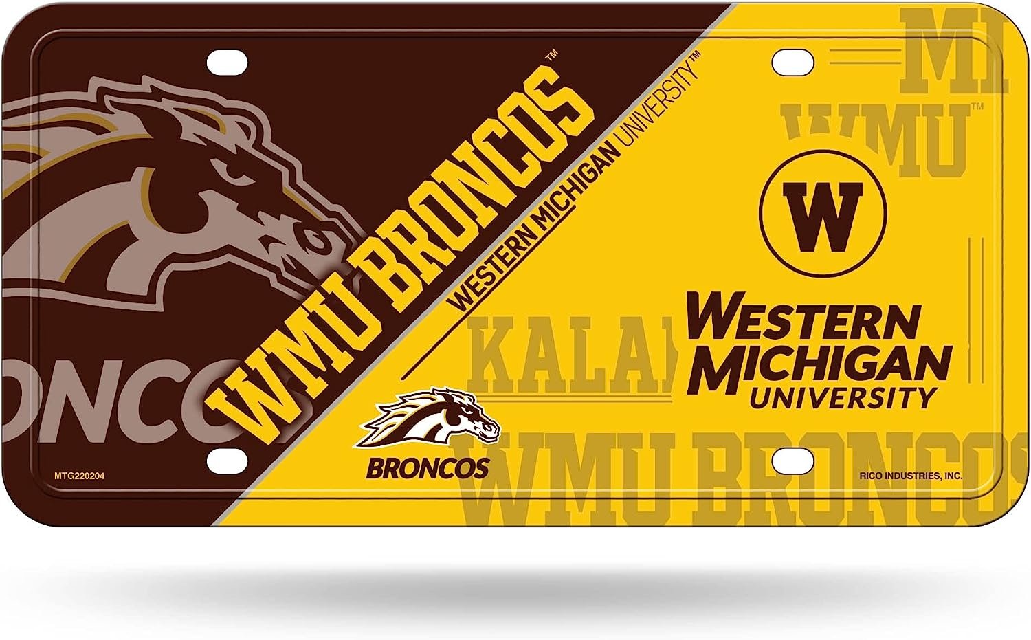 Western Michigan University Broncos Metal Tag Auto License Plate Split Design 6x12 Inch