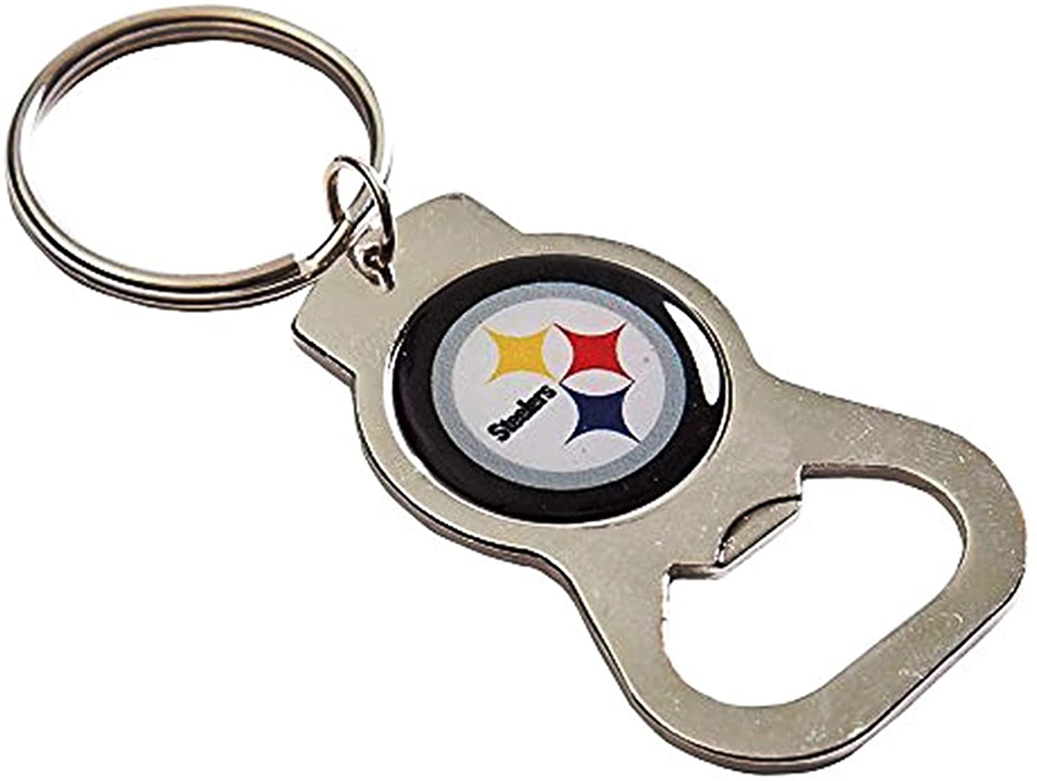 Pittsburgh Steelers Premium Solid Metal Bottle Opener Keychain, Silver Key Ring, Team Logo