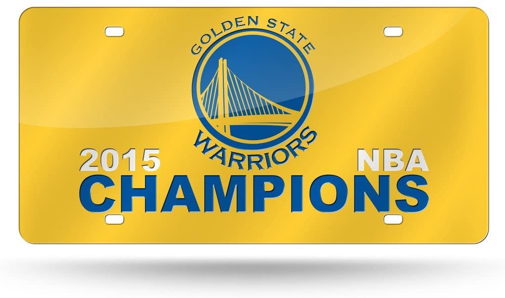 Golden State Warriors 2015 Champions Premium Laser Cut Tag License Plate, Mirrored Acrylic Inlaid, 6x12 Inch