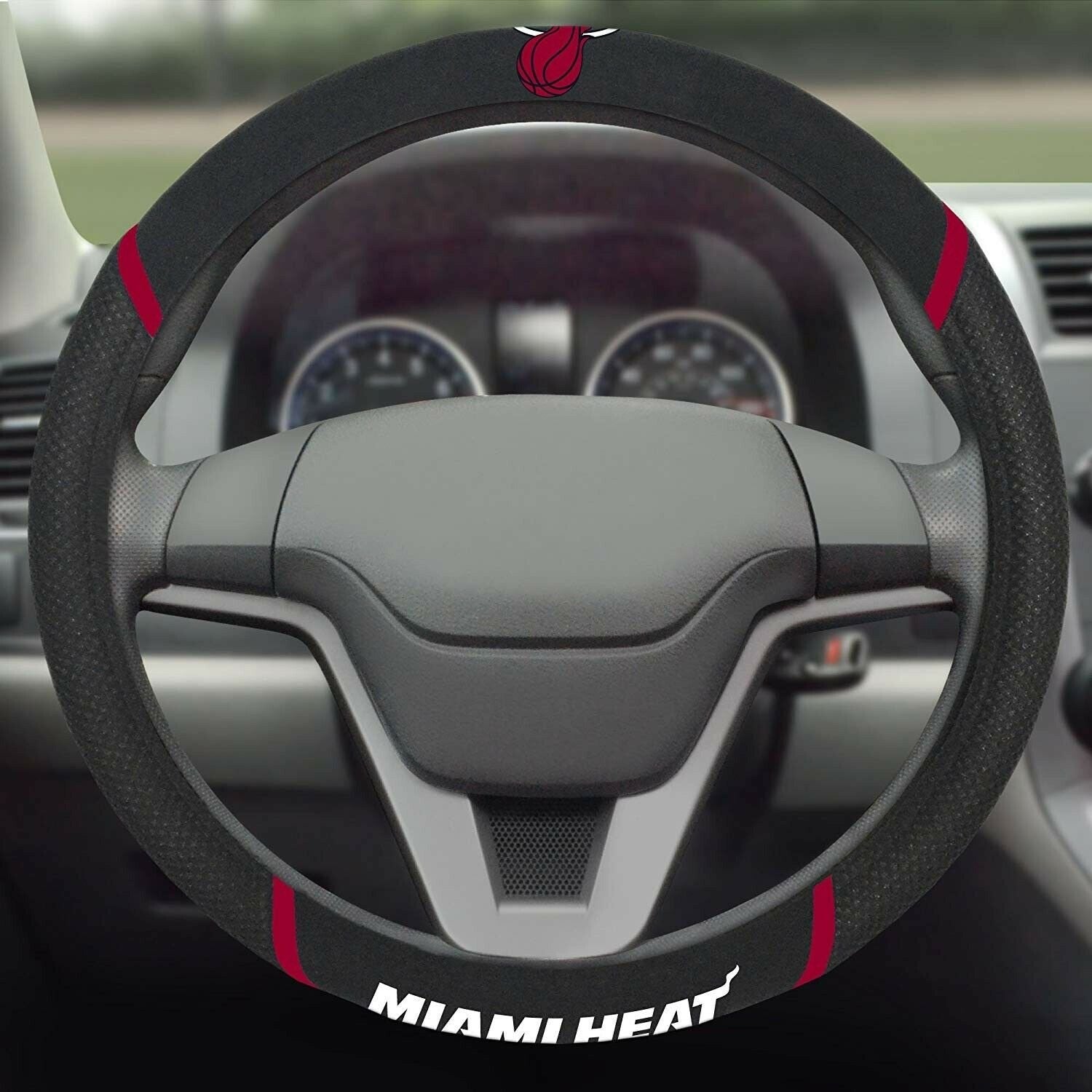 Miami Heat Steering Wheel Cover Premium Embroidered Black 15 Inch