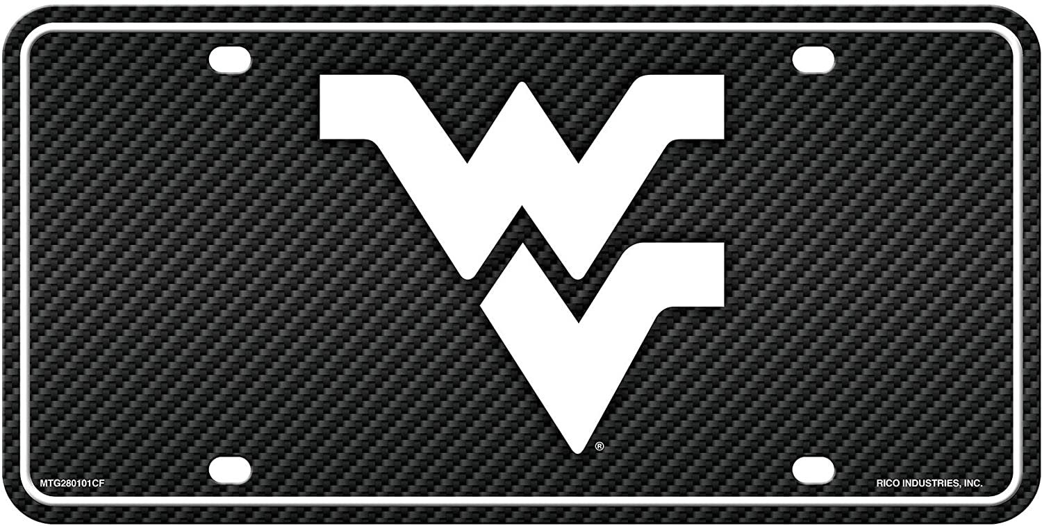 West Virginia University Mountaineers Metal Auto Tag License Plate, Carbon Fiber Design, 6x12 Inch