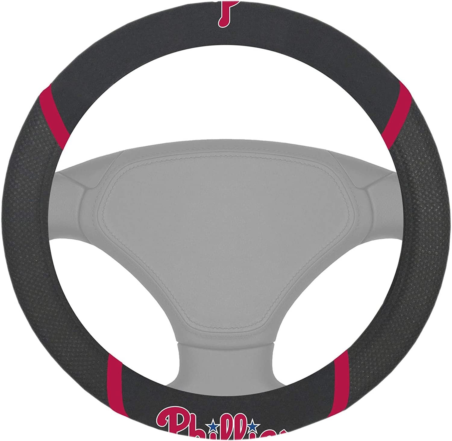 Philadelphia Phillies Steering Wheel Cover Premium Embroidered Black 15 Inch