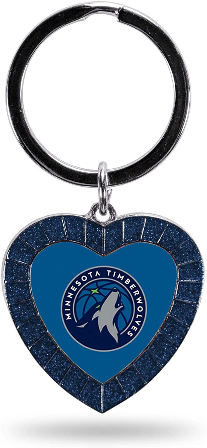 Minnesota Timberwolves Metal Keychain Rhinestone Colored Heart Shape