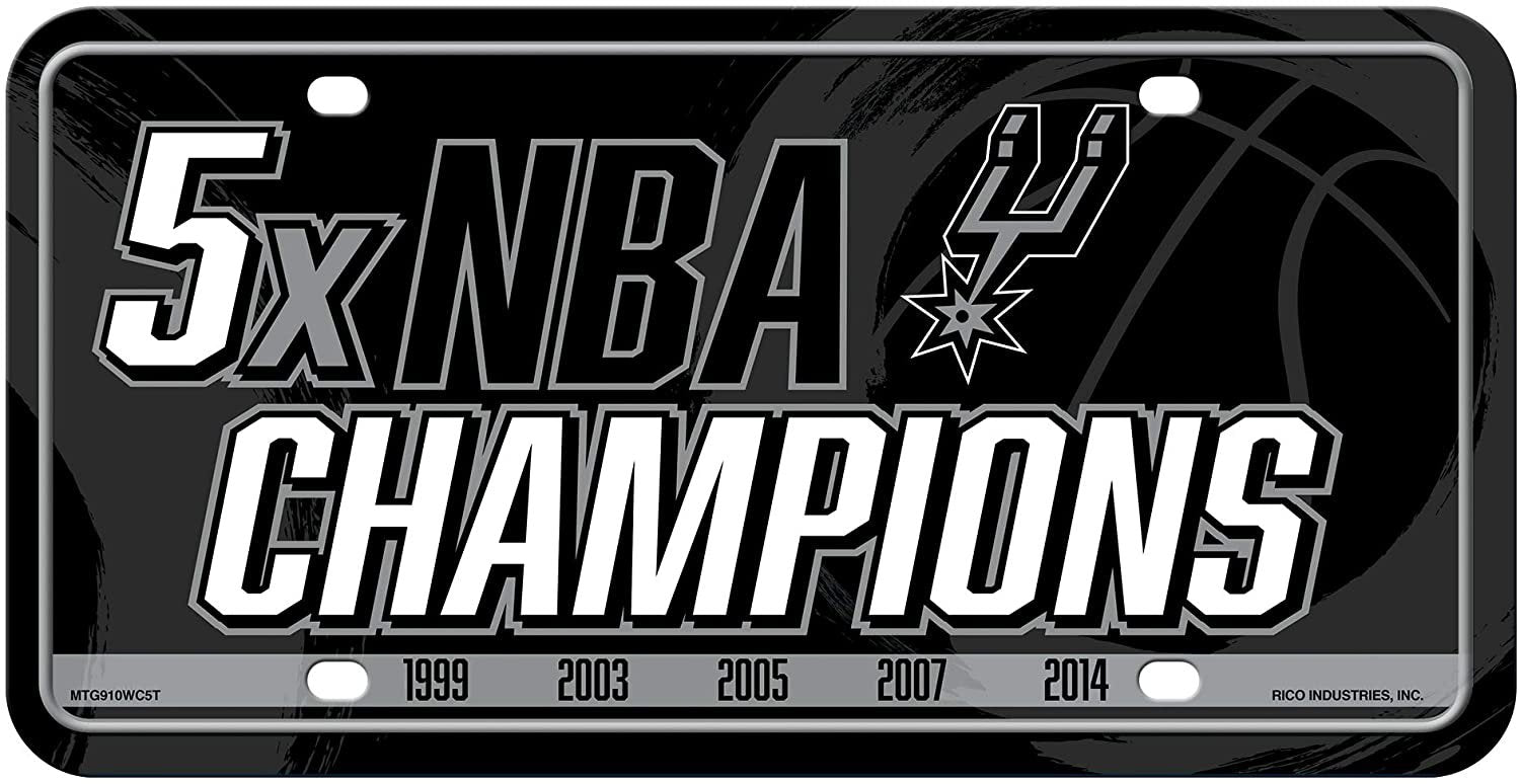 San Antonio Spurs Metal Auto Tag License Plate, 5-Time Champions, 6x12 Inch