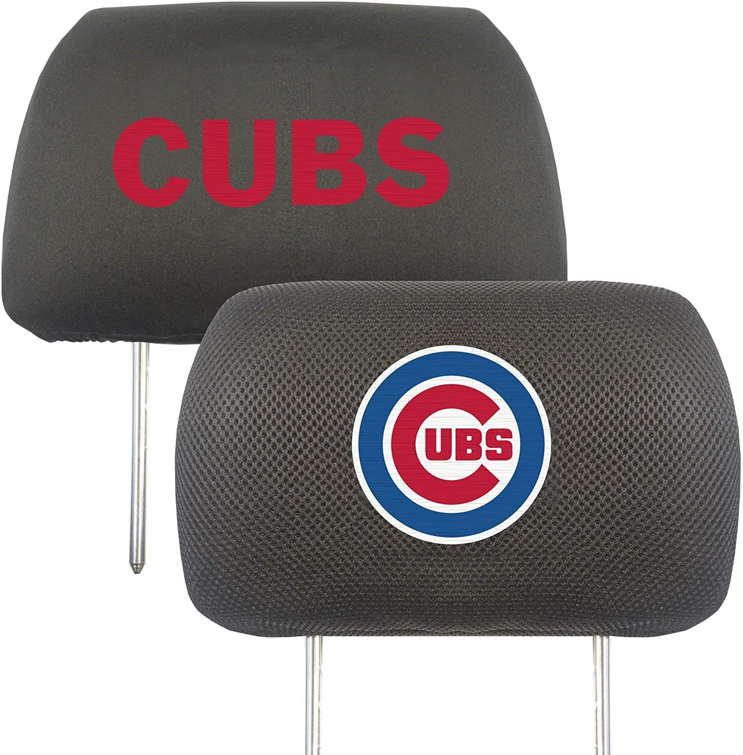 Chicago Cubs Pair of Premium Auto Head Rest Covers, Embroidered, Black Elastic, 14x10 Inch