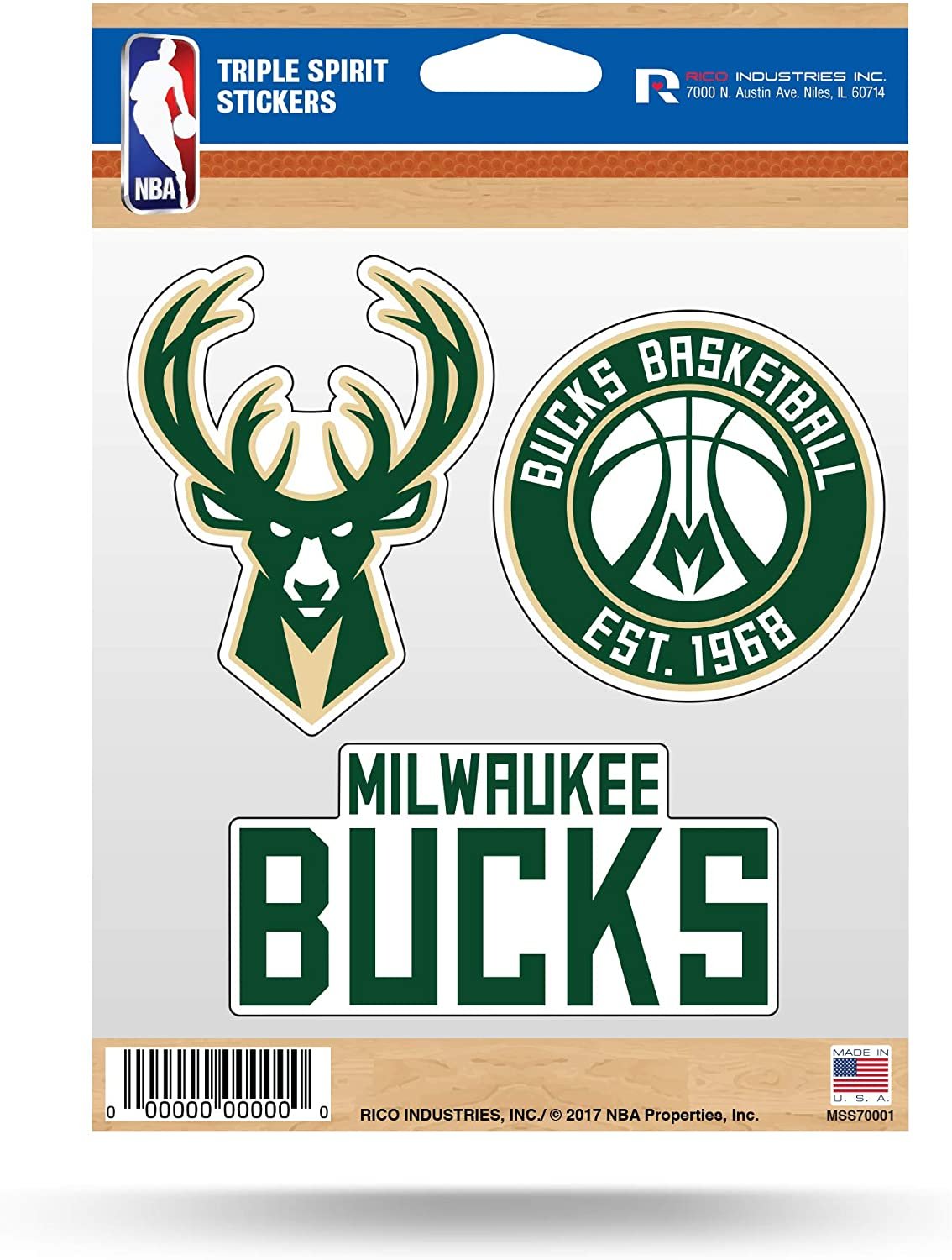 Milwaukee Bucks Die Cut 3-Piece Triple Spirit Sticker Sheet