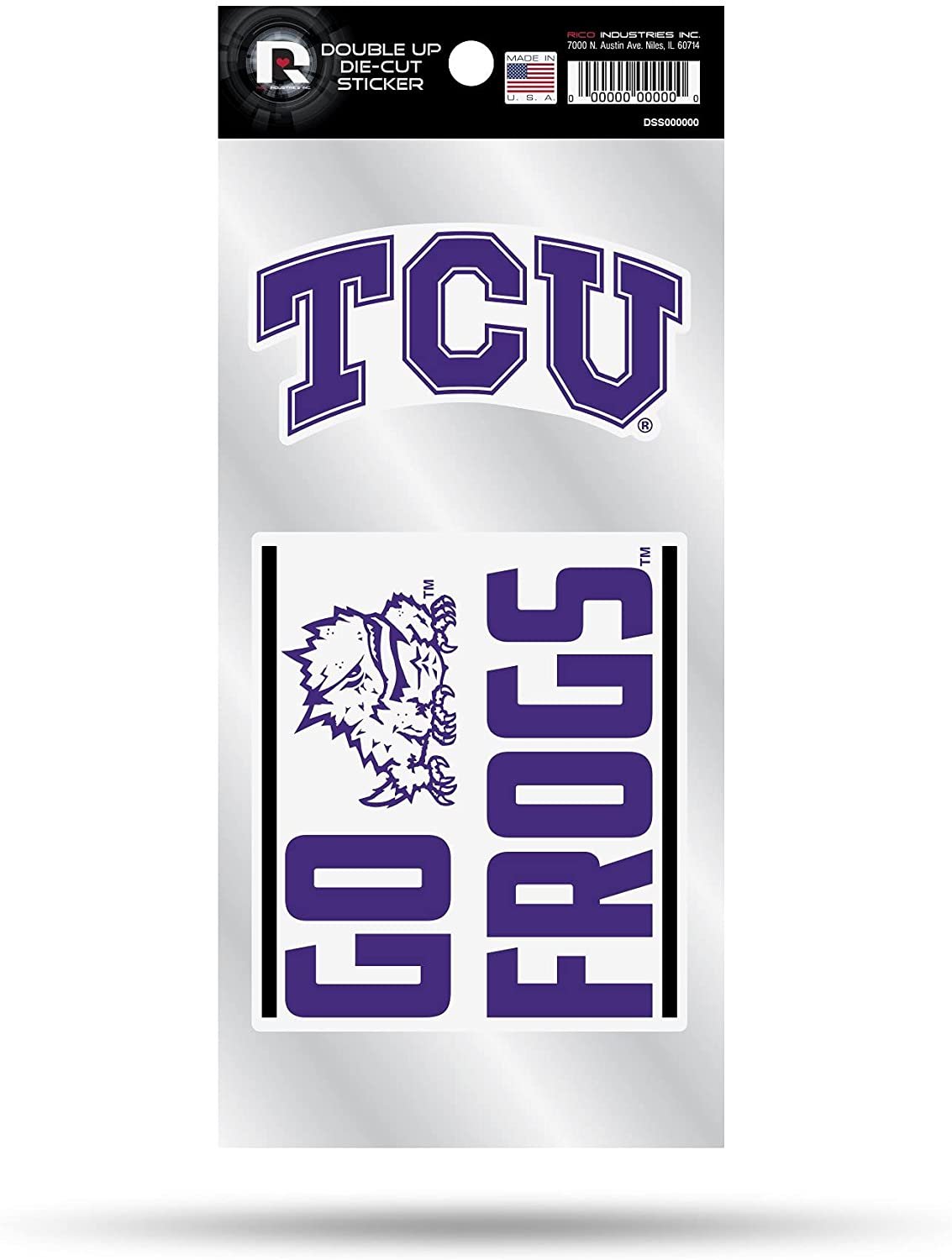 Texas Christian University Horned Frogs TCU 2-Piece Double Up Die Cut Sticker Decal Sheet, 4x8 Inch