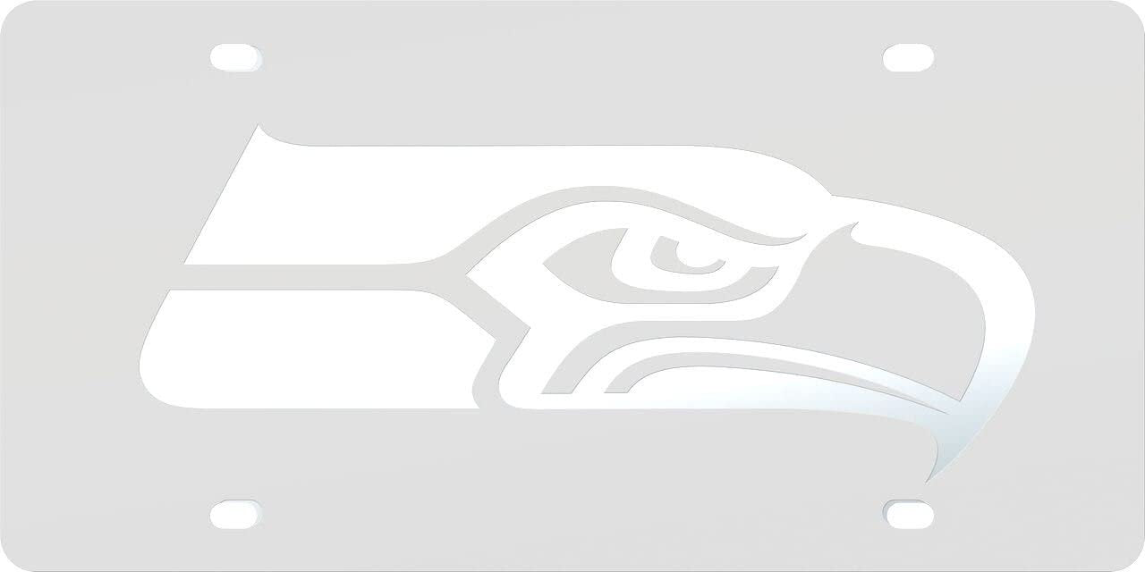 Seattle Seahawks Premium Laser Cut Tag License Plate, Frsot Design, Mirrored Acrylic Inlaid, 6x12 Inch