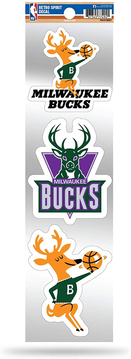NBA Milwaukee Bucks NBA 3-Piece Retro Spirit Decals, Team Color, Size of individual decals will vary