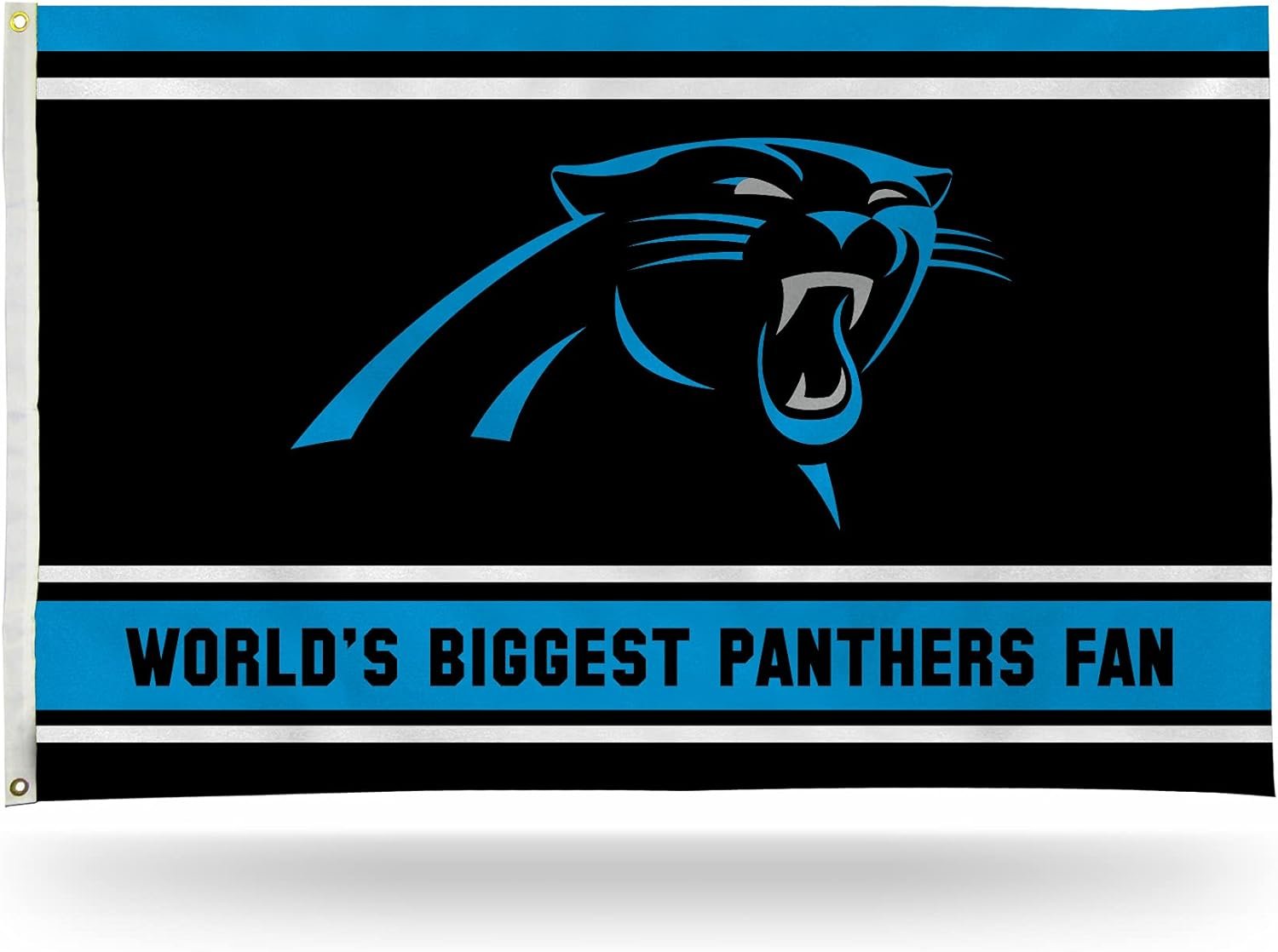 Carolina Panthers 3x5 Feet Flag Banner, World's Biggest Fan, Metal Grommets, Single Sided, Indoor or Outdoor Use