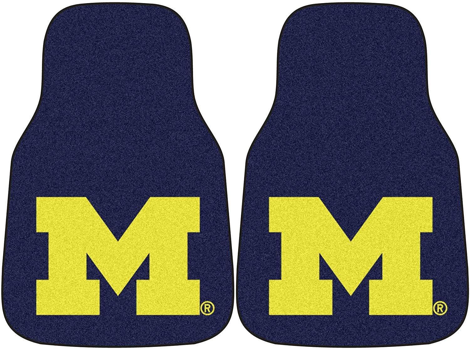 University of Michigan Wolverines Front Floor Mats, Carpet Car Set, 18x27 Inch, Nylon, Set of 2