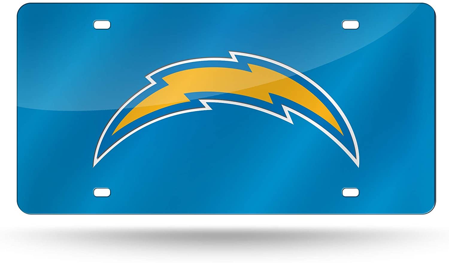 Los Angeles Chargers Premium Laser Cut Tag License Plate, Blue, Mirrored Inlaid Acrylic, 12x6 Inch