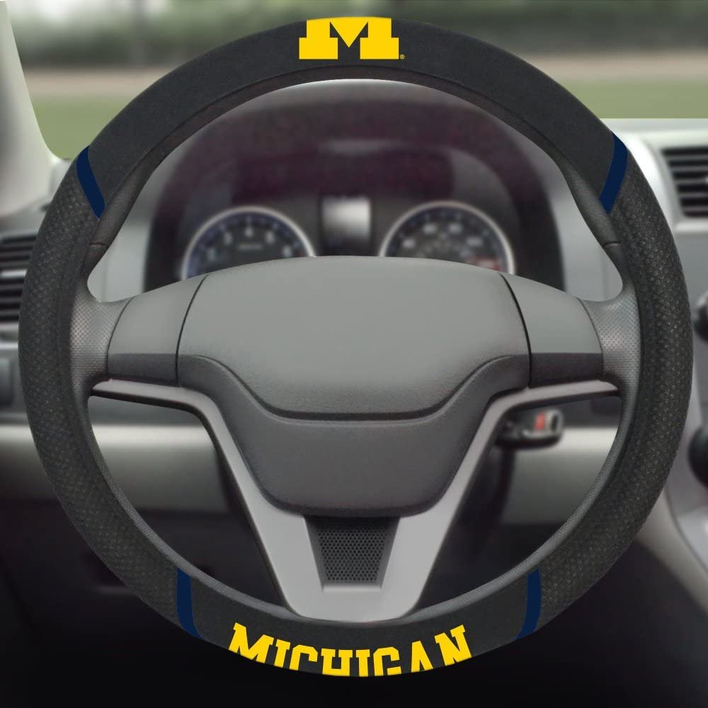 Michigan Wolverines Steering Wheel Cover Embroidered Black 15 Inch University
