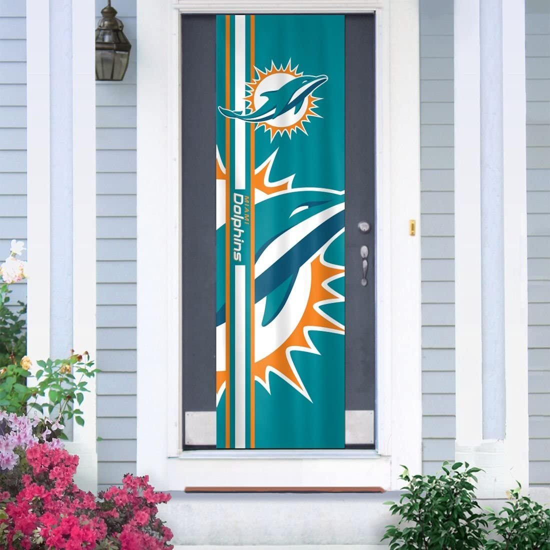 Miami Dolphins Door Banner Flag, 84 x 24 Inch, Elastic Straps on Back, House or Office