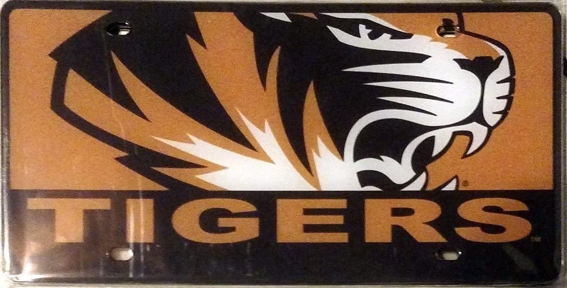 University of Missouri Tigers Laser Tag License Plate, Mirrored Acrylic,Mega Logo, 12x6 Inch