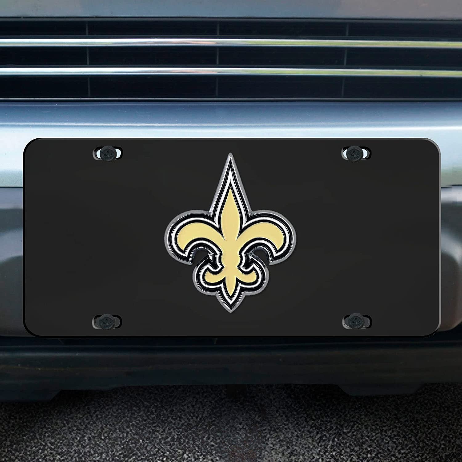 New Orleans Saints Metal License Plate Tag Die Cast 3D Black Stainless Steel