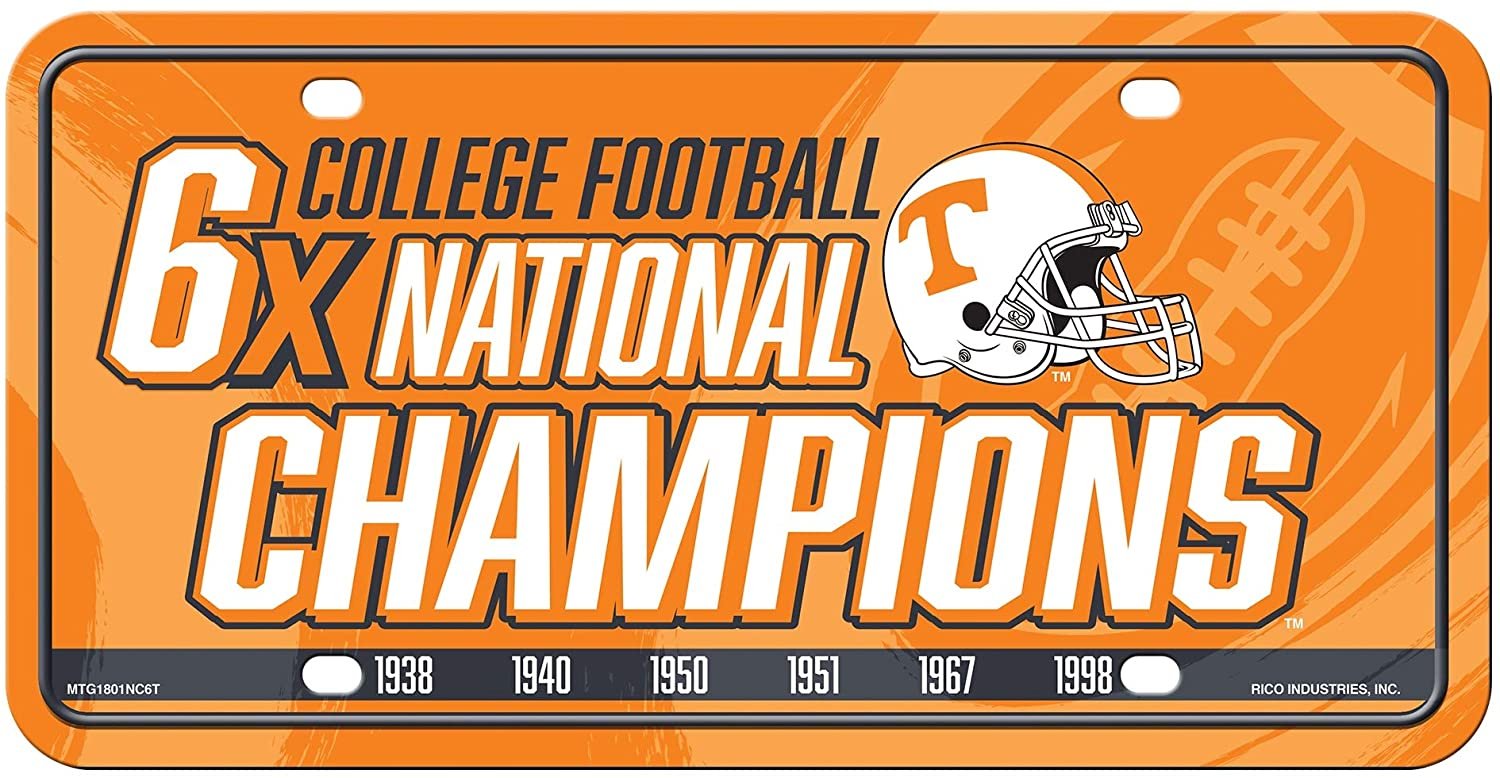 University of Tennessee Volunteers Metal Auto Tag License Plate, 6-Time Champions, 6x12 Inch