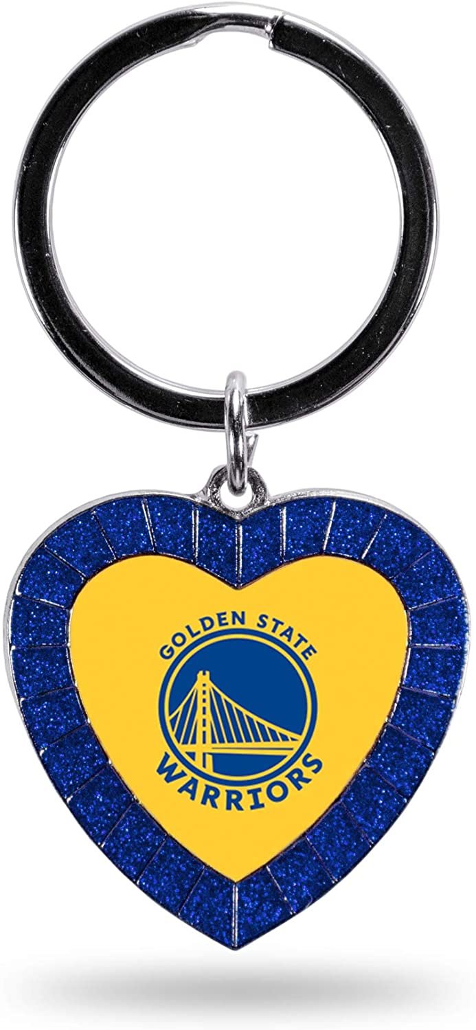 Golden State Warriors Metal Keychain Rhinestone Colored Heart Shape