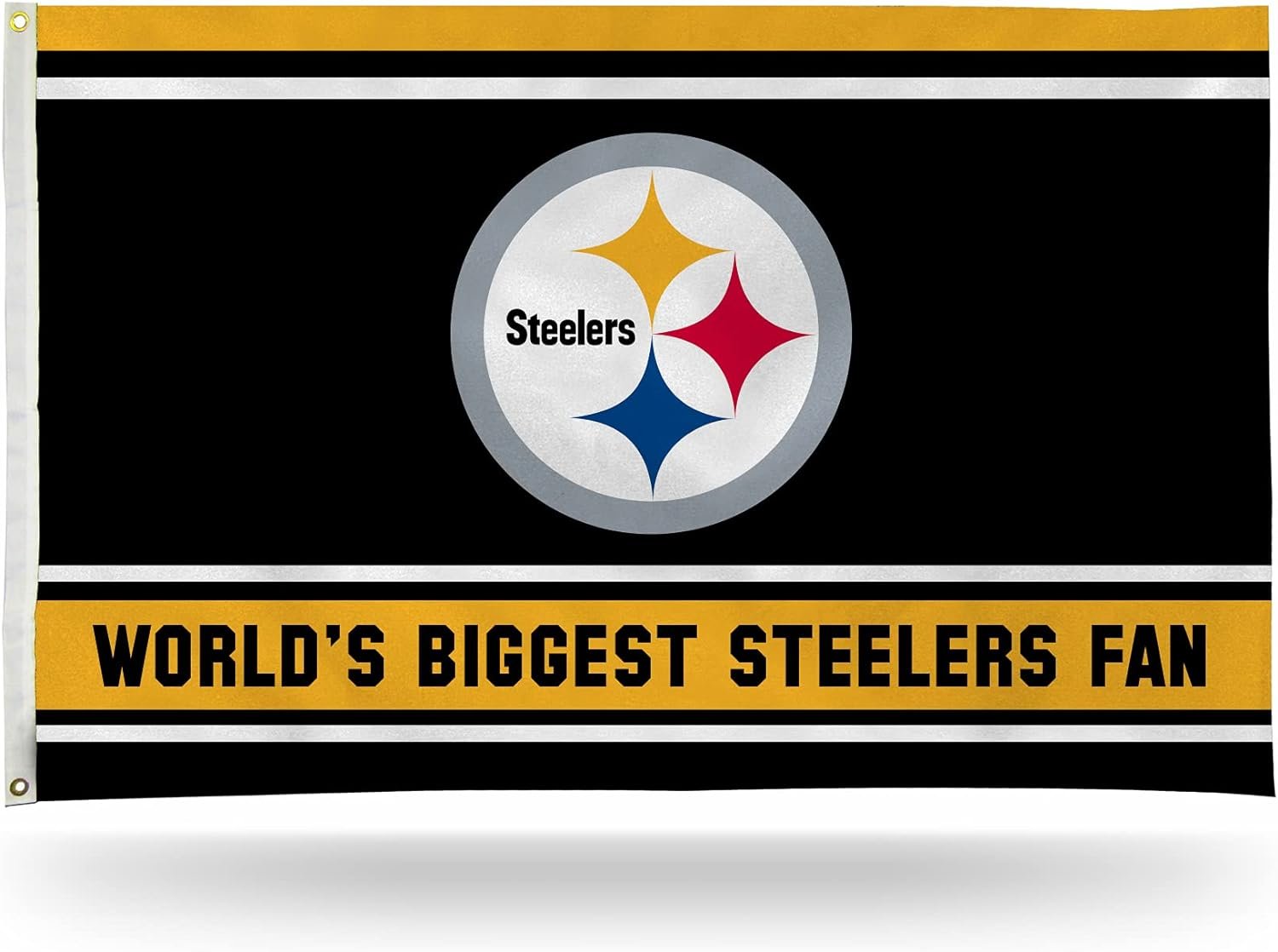 Pittsburgh Steelers 3x5 Feet Flag Banner, World's Biggest Fan, Metal Grommets, Single Sided, Indoor or Outdoor Use