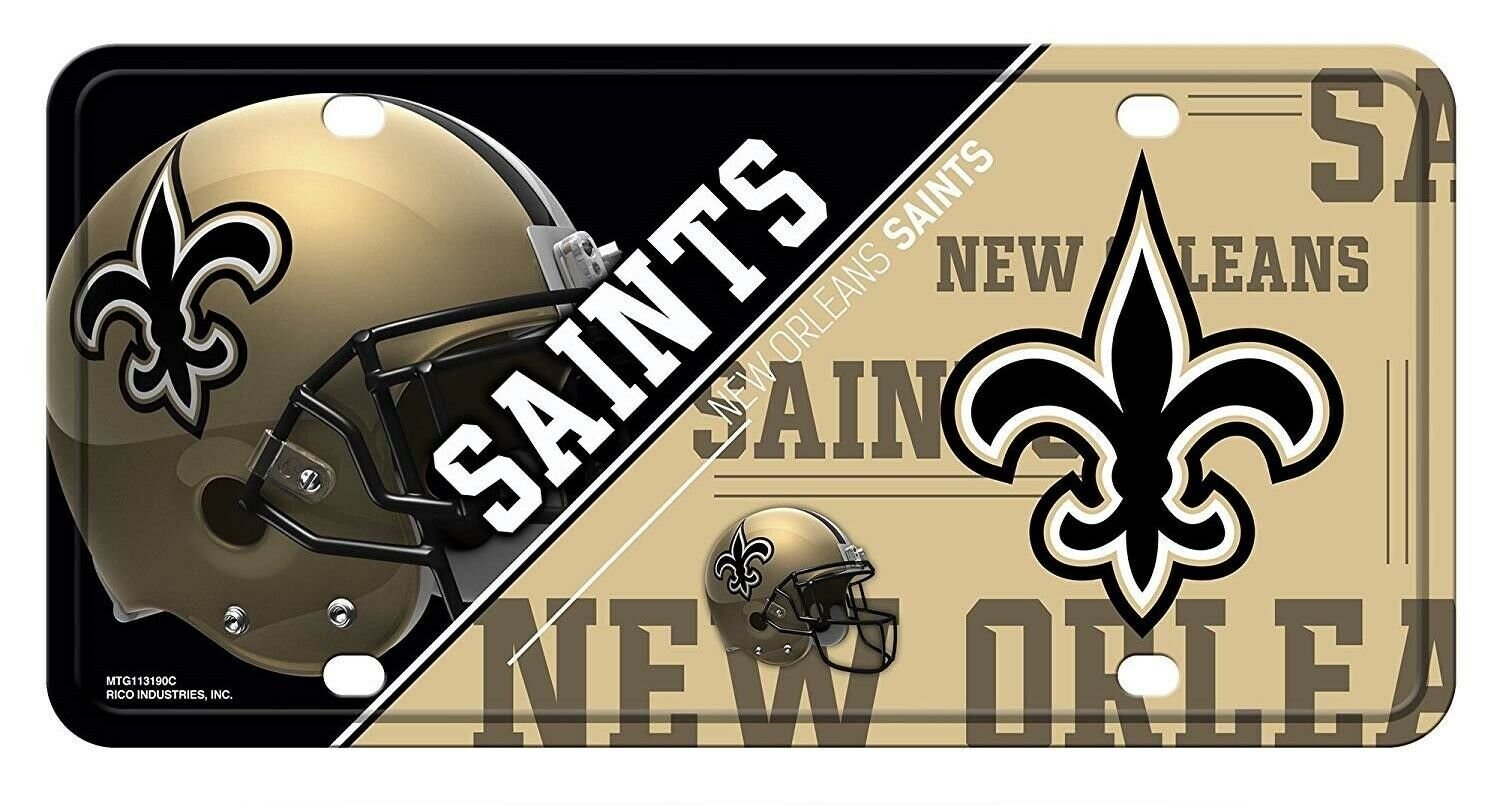New Orleans Saints Metal Auto Tag License Plate, Split Design, 6x12 Inch