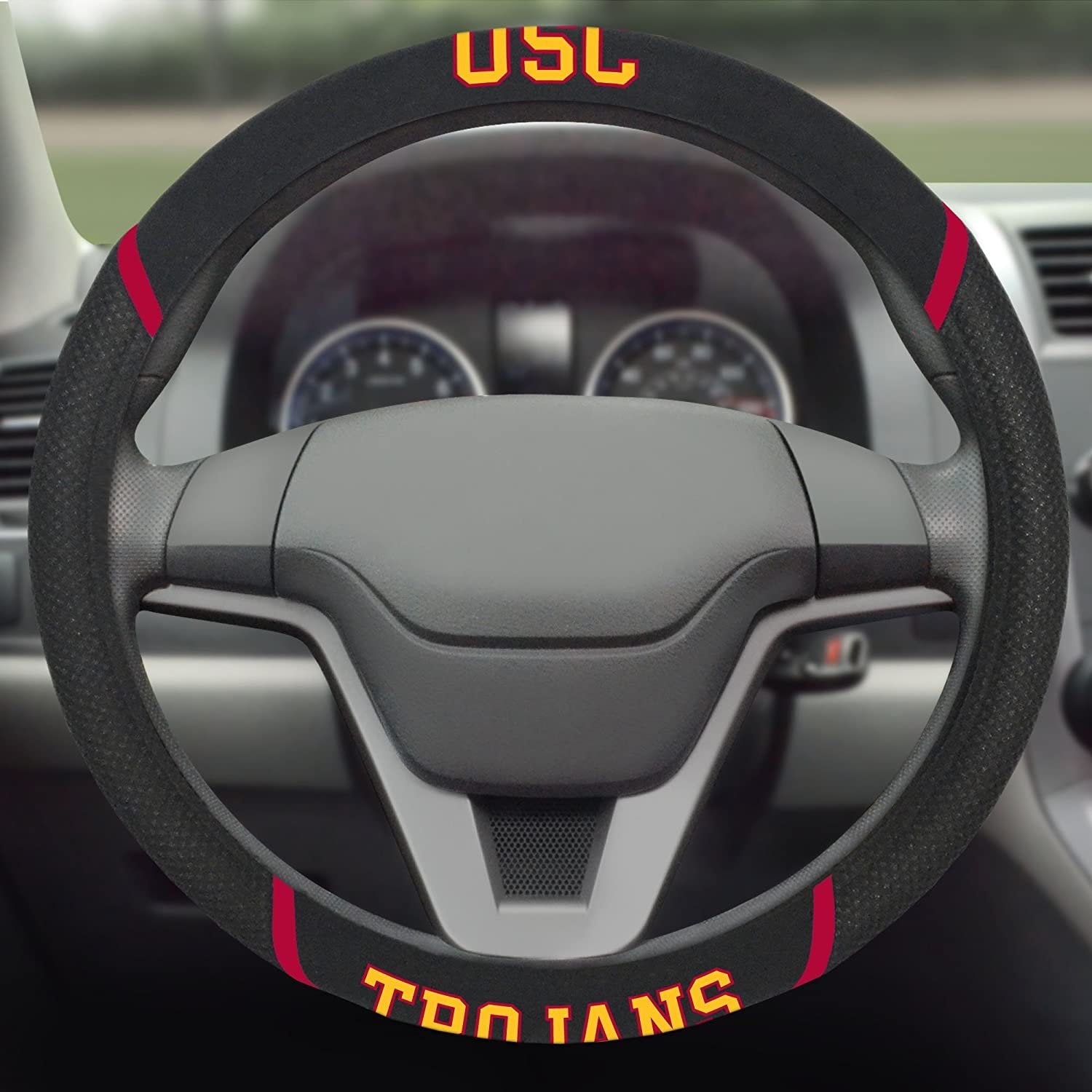 University of Southern California Trojans USC Steering Wheel Cover Embroidered Black 15 Inch