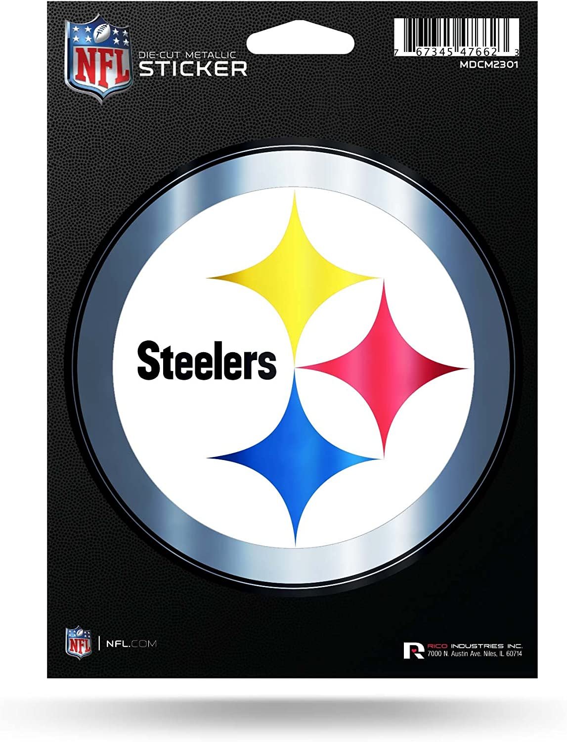 Pittsburgh Steelers 5 Inch Die Cut Decal Sticker, Metallic Shimmer Design, Full Adhesive Backing