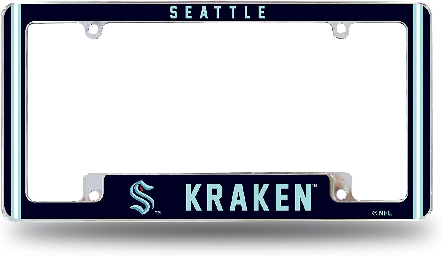 Seattle Kraken Metal License Plate Frame Chrome Tag Cover Alternate Design 6x12 Inch