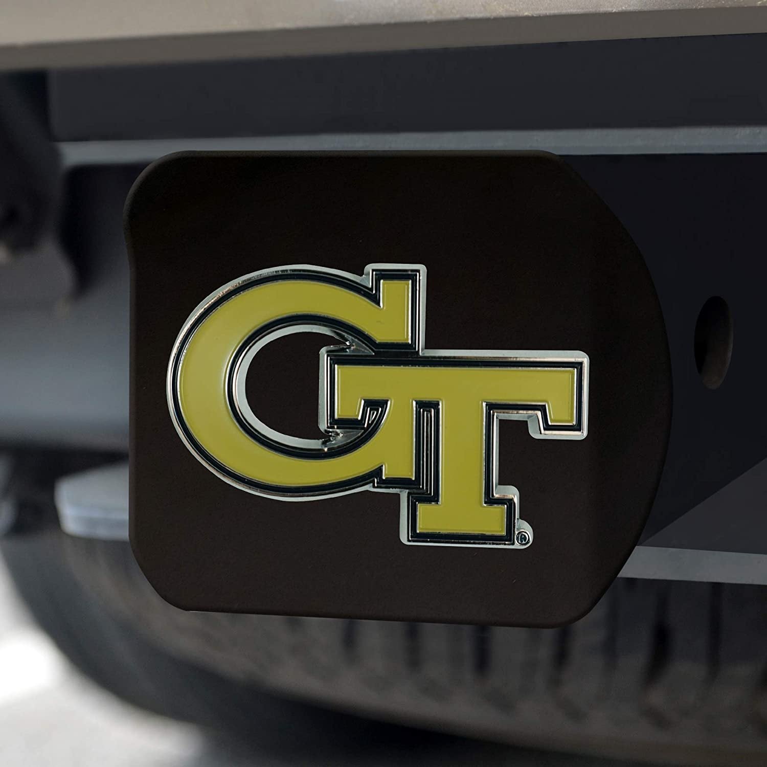 Georgia Tech Yellow Jackets Hitch Cover Black Solid Metal with Raised Color Metal Emblem 2" Square Type III University