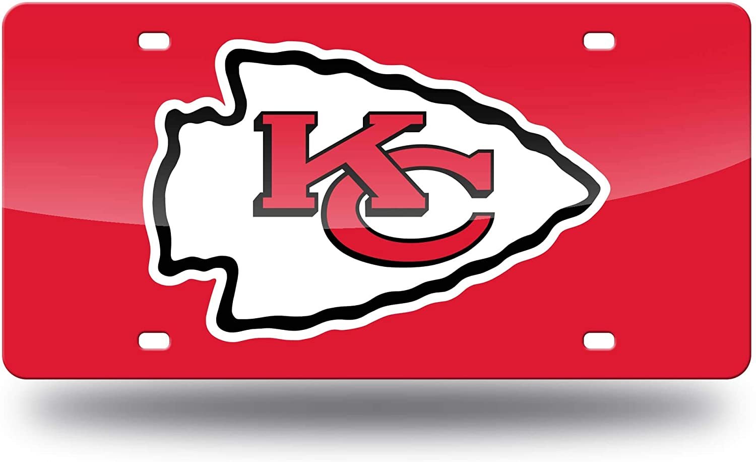 Kansas City Chiefs Premium Laser Cut Tag License Plate, Red, Mirrored Acrylic Inlaid, 12x6 Inch