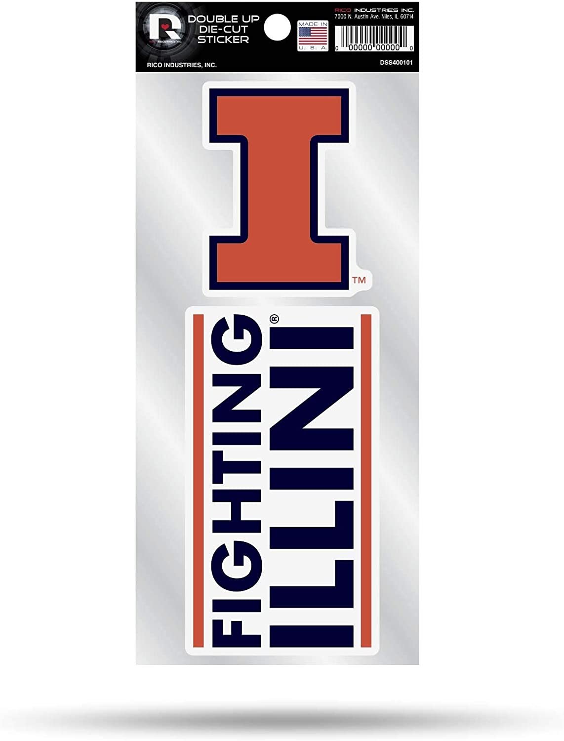 University of Illinois Fighting Illini 2-Piece Double Up Die Cut Sticker Decal Sheet, 4x8 Inch