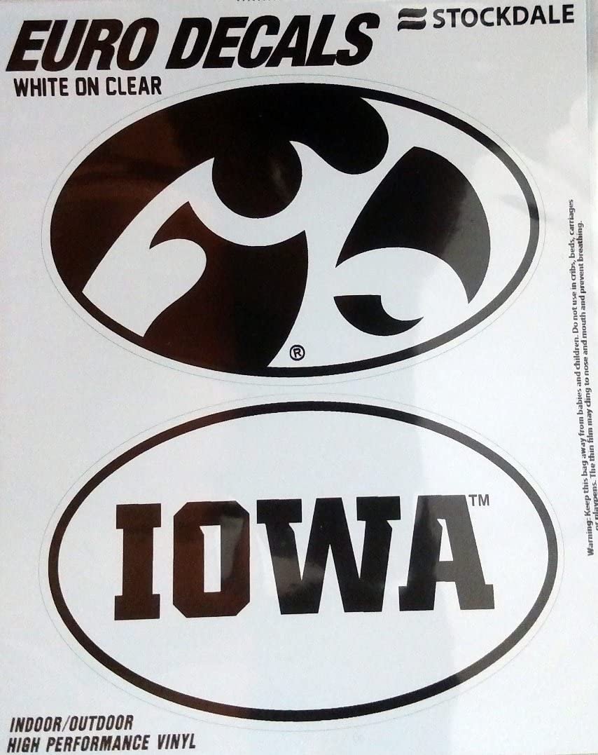 University of Iowa Hawkeyes 2-Piece White and Clear Euro Decal Sticker Set, 4x2.5 Inch Each