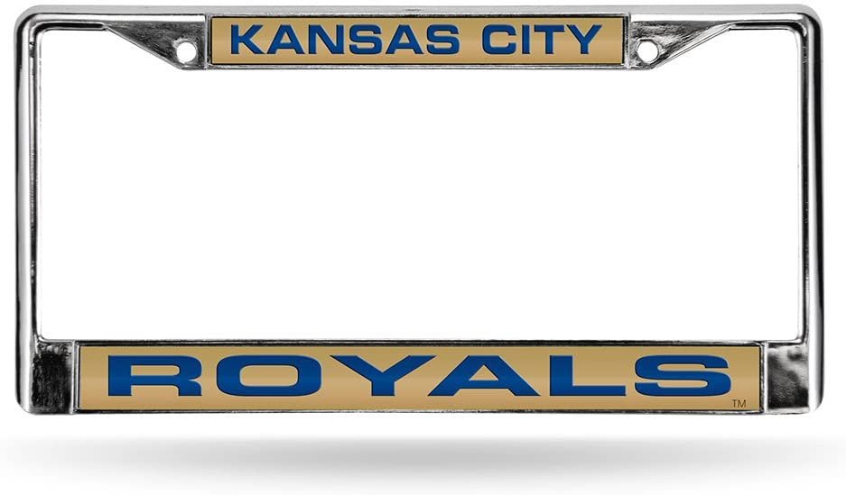 Kansas City Royals Chrome Metal License Plate Frame Tag Cover, Laser Acrylic Mirrored Inserts, 12x6 Inch