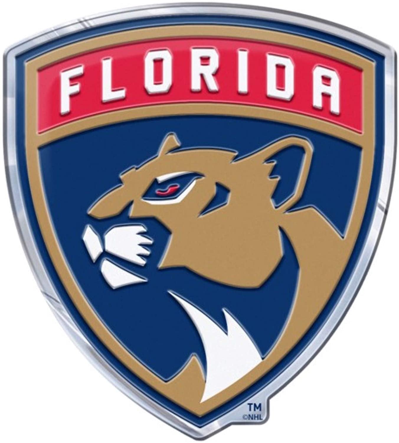 Florida Panthers Shield Logo Auto Emblem, Aluminum Metal, Embossed Team Color, Raised Decal Sticker, Full Adhesive Backing