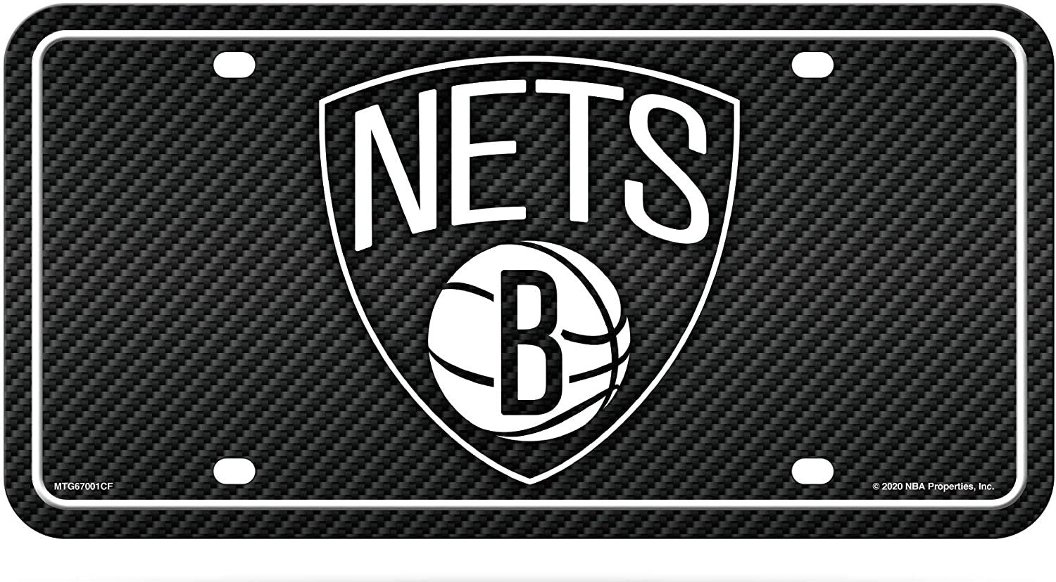Brooklyn Nets Metal Auto Tag License Plate, Carbon Fiber Design, 6x12 Inch