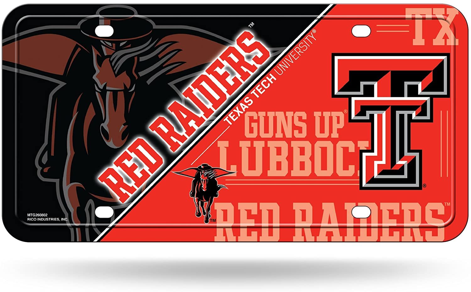 Texas Tech University Red Raiders Metal Auto Tag License Plate, Split Design, 6x12 Inch