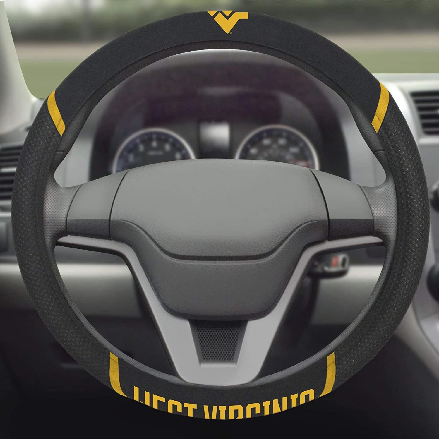 West Virginia Mountaineers Steering Wheel Cover Embroidered Black 15 Inch University