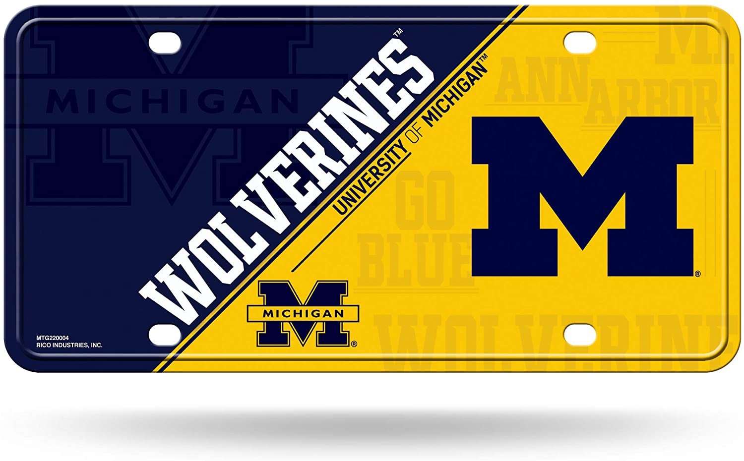 University of Michigan Wolverines Metal Auto Tag License Plate, Split Design, 6x12 Inch