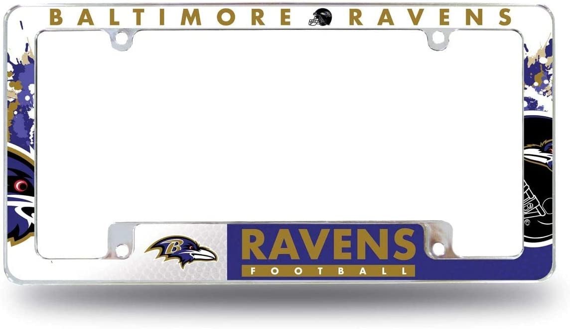 Baltimore Ravens Metal License License Plate Frame Tag Cover, All Over Design, 12x6 Inch