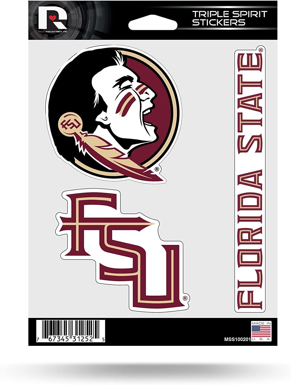 Florida State Seminoles Die Cut 3-Piece Triple Spirit Sticker Sheet