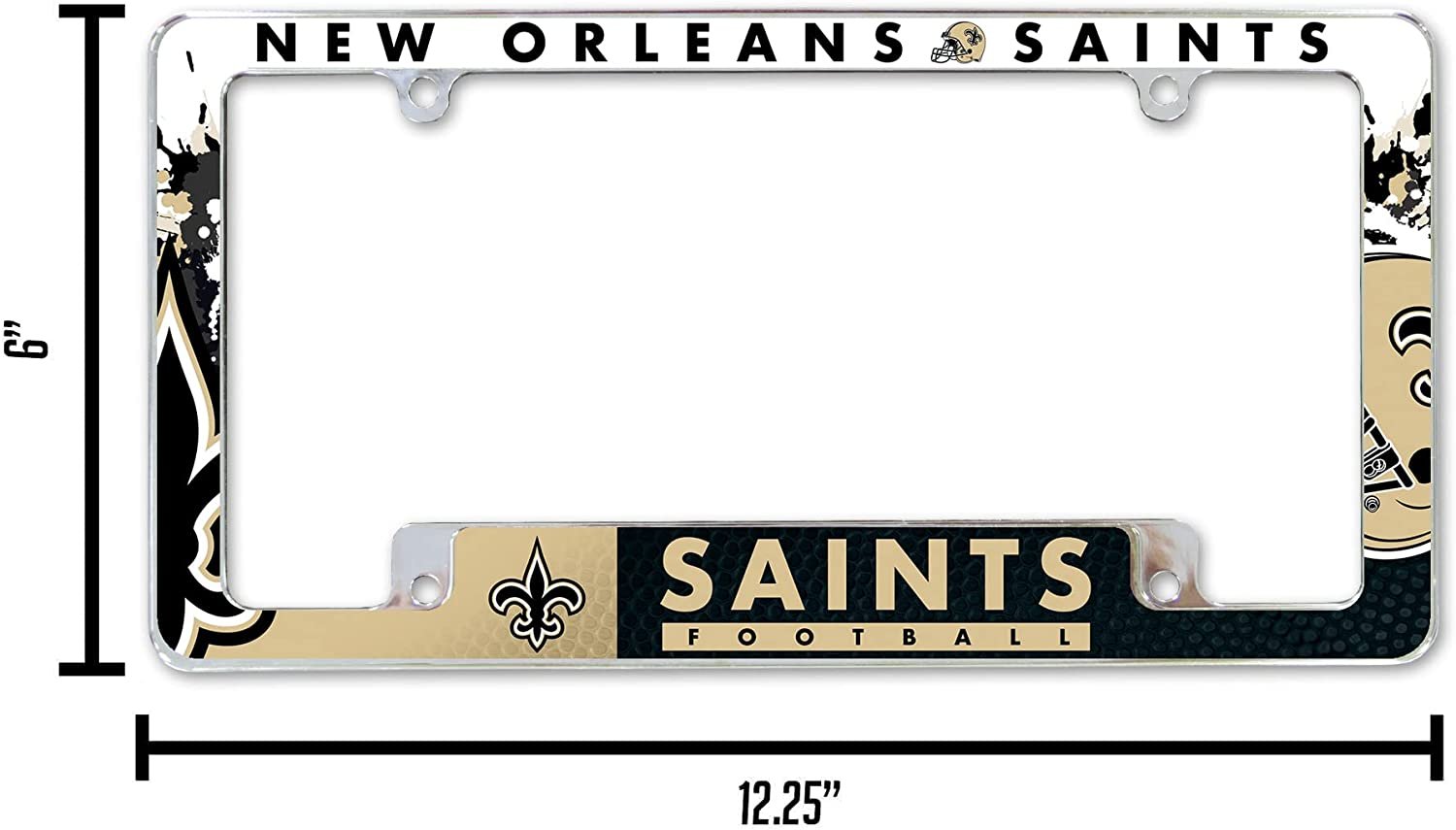 New Orleans Saints Metal License Plate Frame Tag Cover All Over Design EZ View