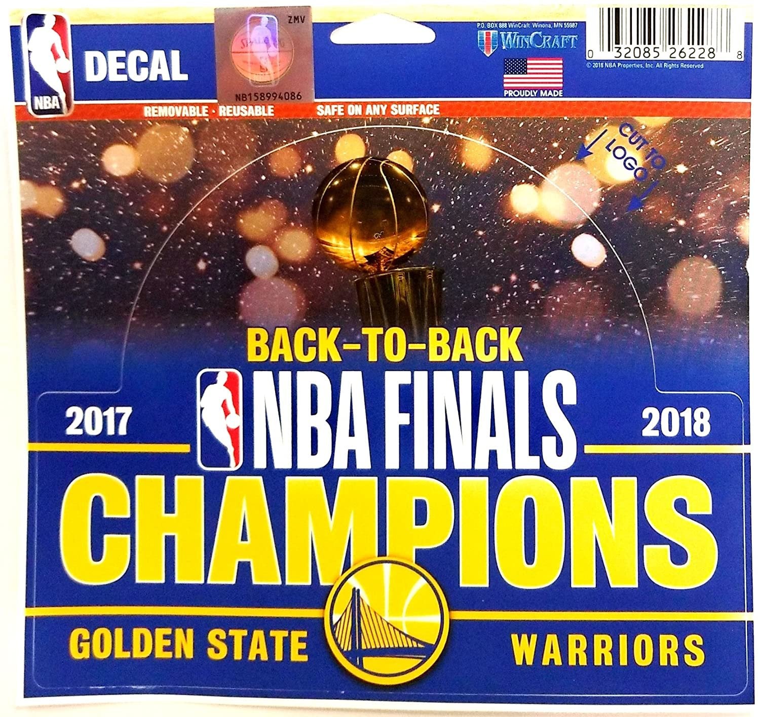 Golden State Warriors 2018 Champions WC 26228207 5" Decal Flat Perfect Cut Reusable Basketball