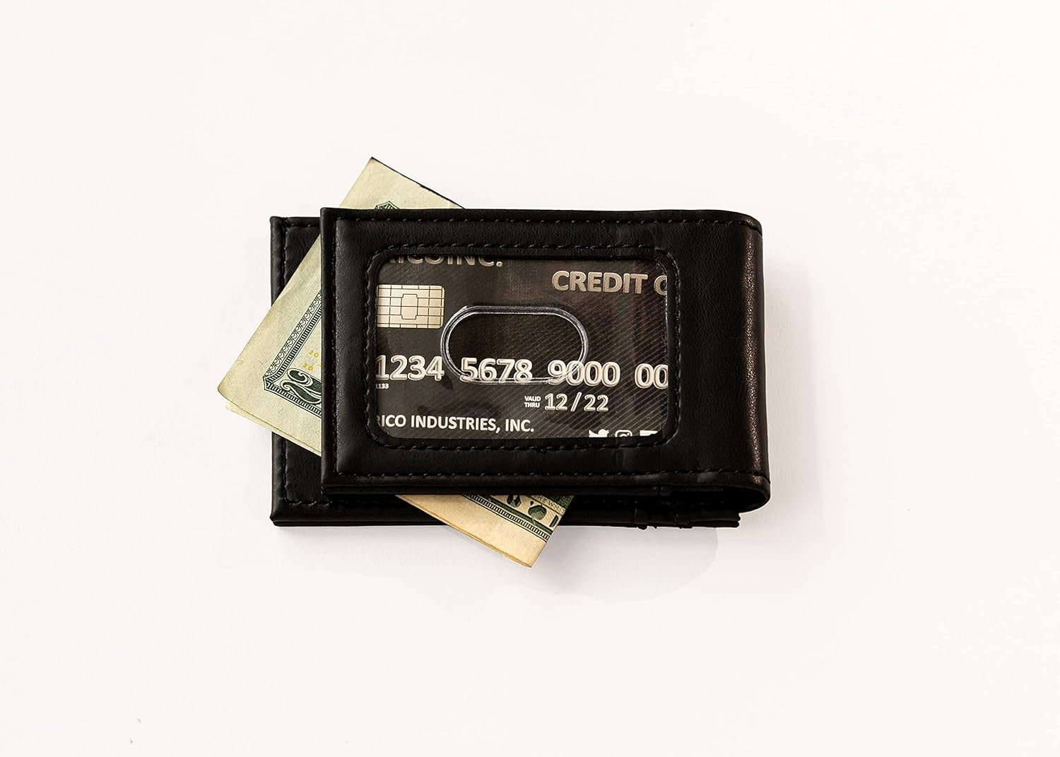New York Giants Premium Black Leather Wallet, Front Pocket Magnetic Money Clip, Laser Engraved, Vegan