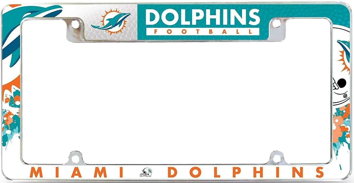 Miami Dolphins EZ View All Over Chrome Frame Metal License Plate Tag Cover