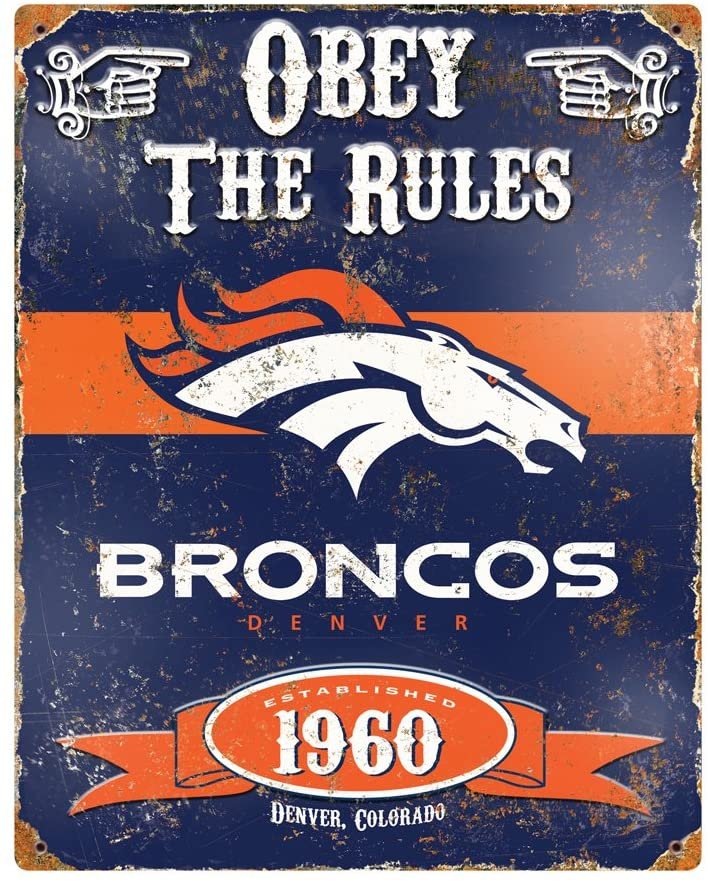 Denver Broncos Large 14.5x11.5 Inch Heavy Duty Metal Wall Pub Sign Embossed Vintage Design