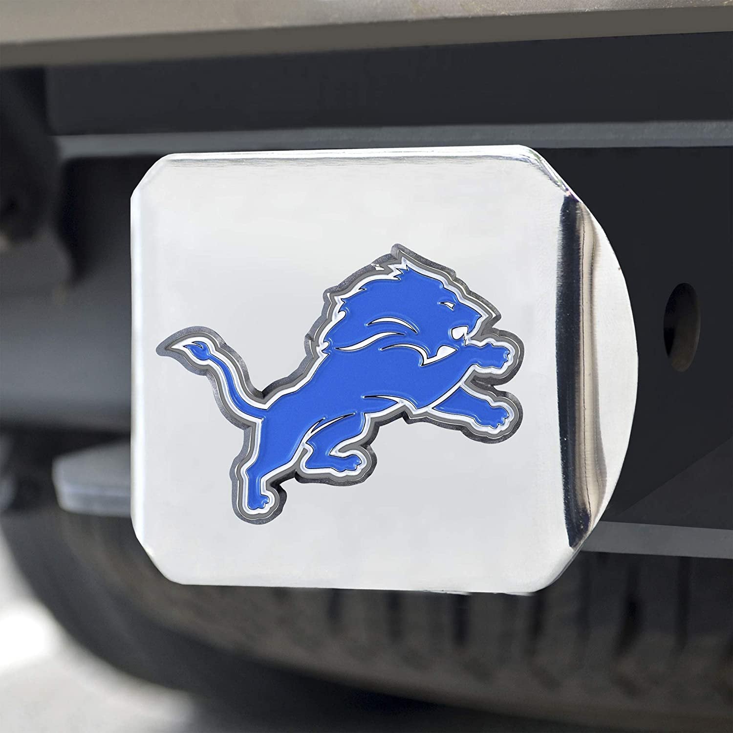 Detroit Lions Hitch Cover Solid Metal with Raised Color Metal Emblem 2" Square Type III