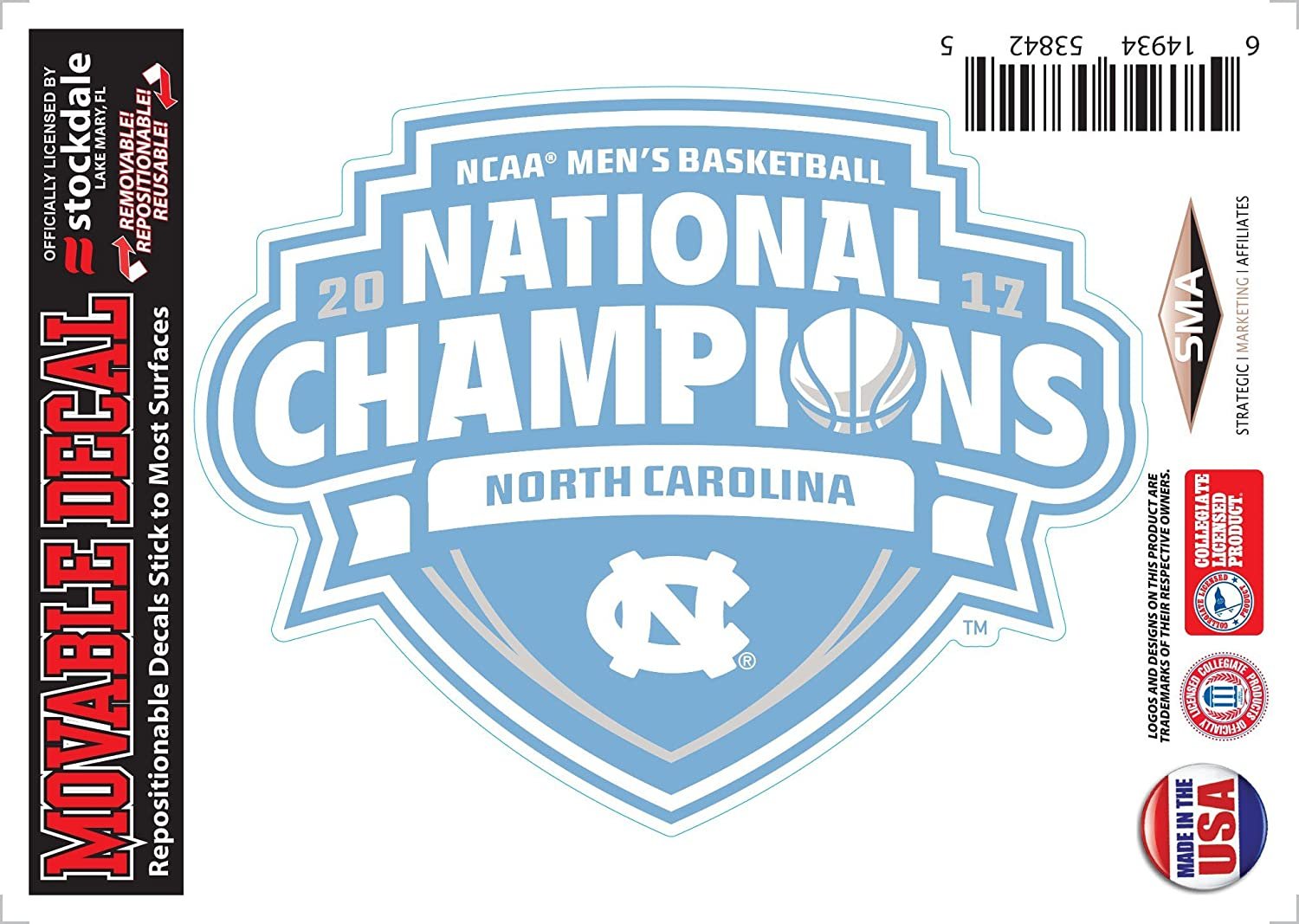 North Carolina Tar Heels 2017 Champions Decal SD53842 Auto Home Window Flat University of