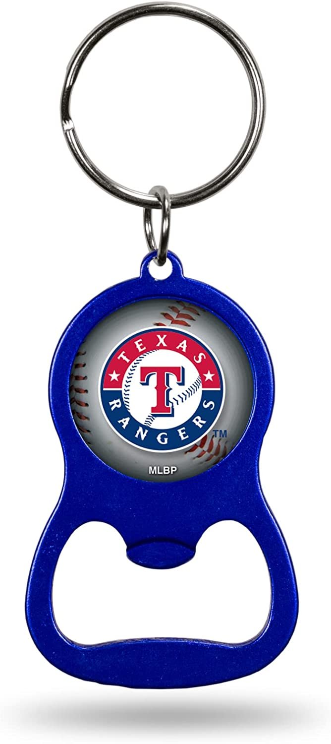 Texas Rangers Premium Solid Metal Bottle Opener Keychain, Key Ring, Team Color