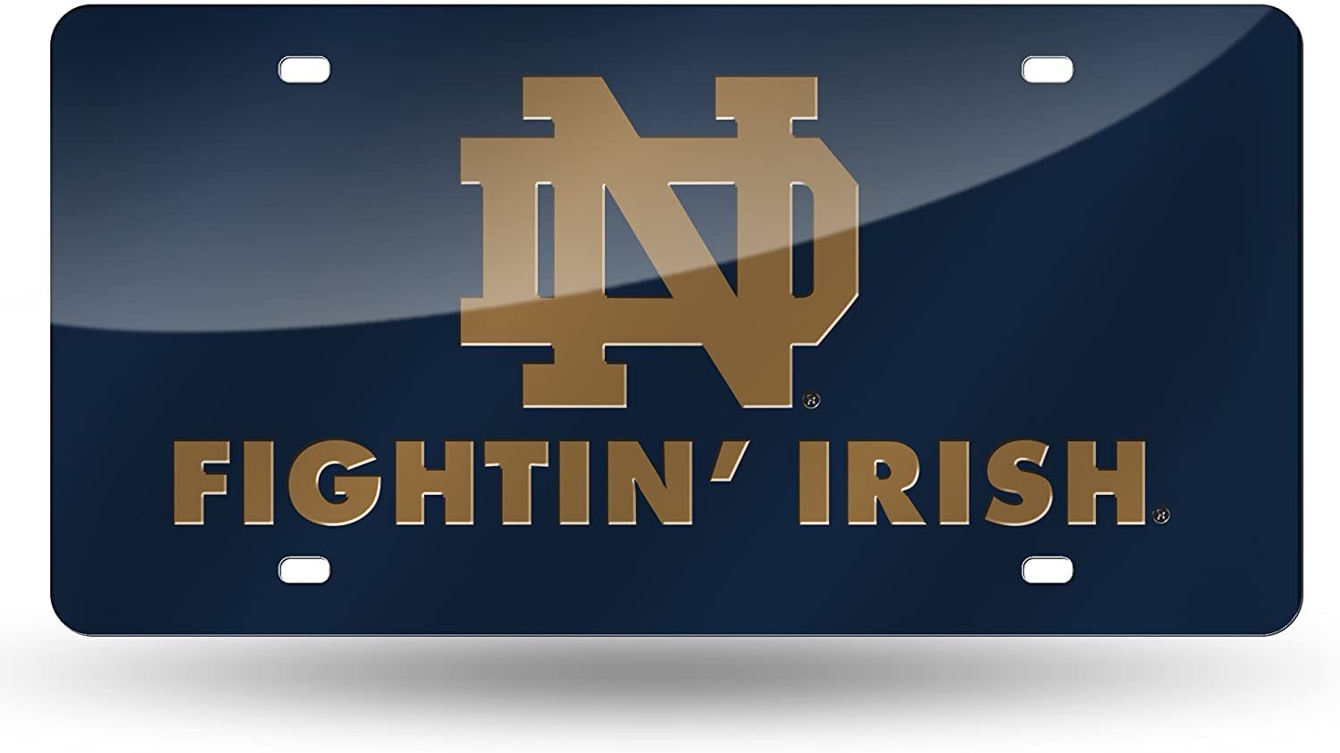 University of Notre Dame Fighting Irish Premium Laser Cut Tag License Plate, Blue, Mirrored Acrylic Inlaid, 12x6 Inch