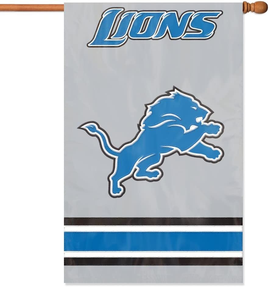 Detroit Lions Banner Flag Premium Double Sided Embroidered Applique 28x44 Inch