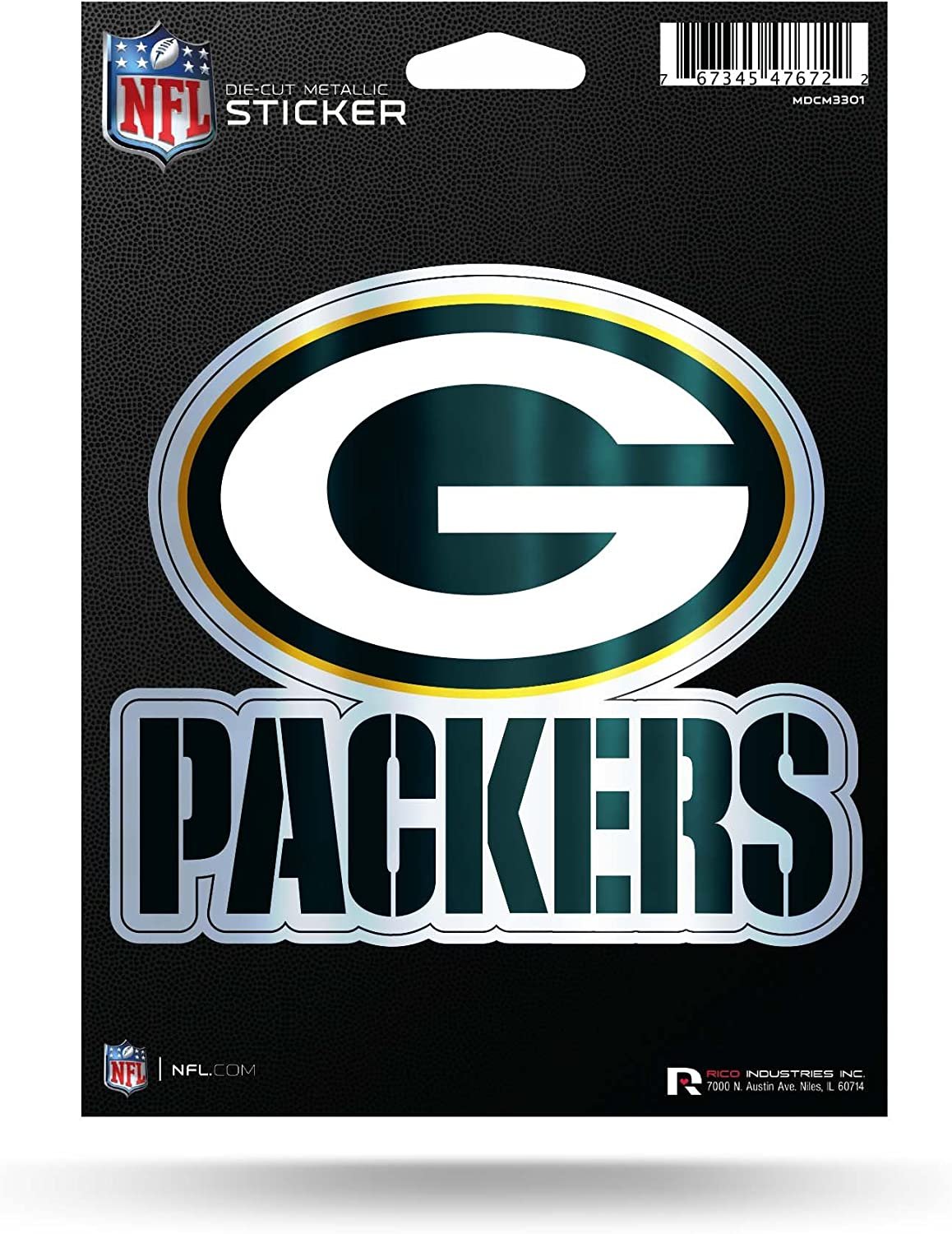 Green Bay Packers 5 Inch Die Cut Decal Sticker, Metallic Shimmer Design, Full Adhesive Backing